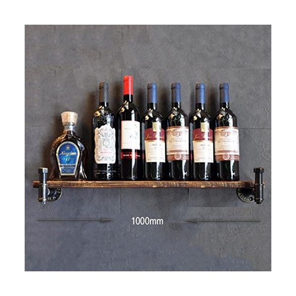 Casier à vin, Loft Tuyau en Fer forgé Mur en Bois Massif Suspendu casier à vin Bar casier à vin, présentoir Taille : 1000 mm