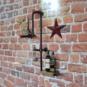 Casier à vin, loft Tuyau en Fer forgé Mur en Bois Massif Suspendu casier à vin Bar casier à vin, présentoir