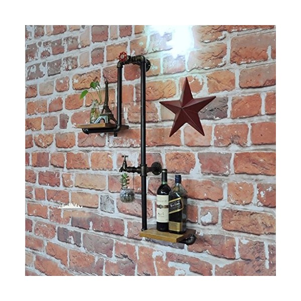 Casier à vin, loft Tuyau en Fer forgé Mur en Bois Massif Suspendu casier à vin Bar casier à vin, présentoir