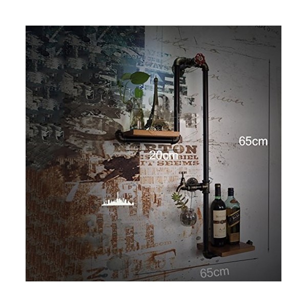 Casier à vin, loft Tuyau en Fer forgé Mur en Bois Massif Suspendu casier à vin Bar casier à vin, présentoir