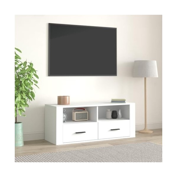 VEEKI Meuble TV, Meuble TV Suspendu, Meuble TV Industriel, Meuble TV Bois, Meuble Chambre, Convient pour Salon ou Chambre, Bl