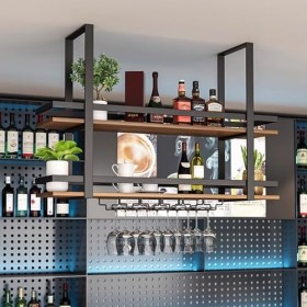 EsEntL Casier à vin industriel pour mur, étagère à vin montée au plafond, support de verre à vin à lenvers, support de bar d