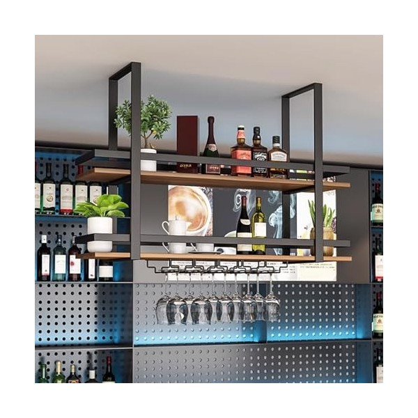 EsEntL Casier à vin industriel pour mur, étagère à vin montée au plafond, support de verre à vin à lenvers, support de bar d