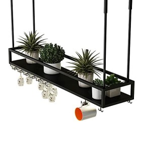 EsEntL Casier à vin suspendu au plafond avec support en verre et étagère | Support à verres à vin à lenvers avec flèche, por