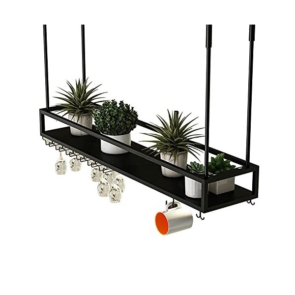 EsEntL Casier à vin suspendu au plafond avec support en verre et étagère | Support à verres à vin à lenvers avec flèche, por