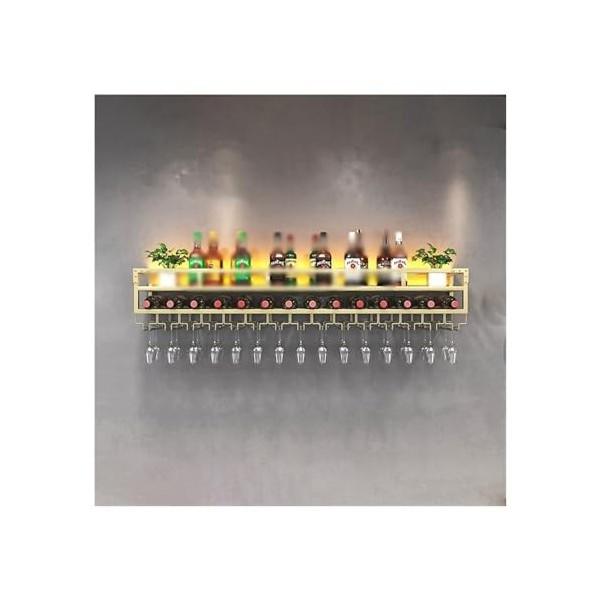 KAZUP Casier à vin Mural de Style Industriel à 1/2 Couches de Garde-Corps Anti-Chute, casier à Verres à vin inversé avec lumi