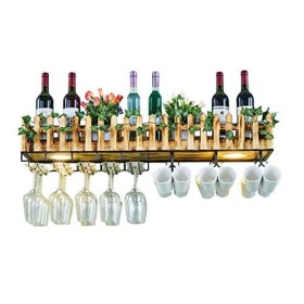 PJQUEKAIPJ Casier à vin, Mural, Bar, Restaurant, casier à Bouteilles de vin, à Suspendre au Mur, en Bois Massif, pour Verres 