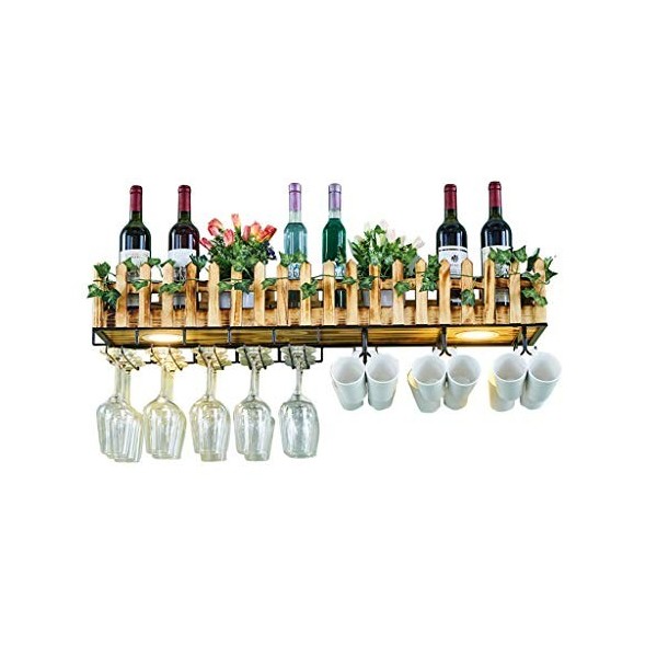 PJQUEKAIPJ Casier à vin, Mural, Bar, Restaurant, casier à Bouteilles de vin, à Suspendre au Mur, en Bois Massif, pour Verres 