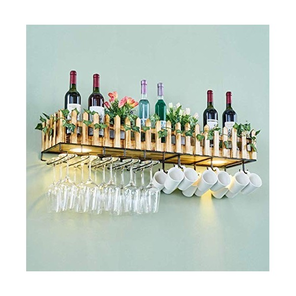 PJQUEKAIPJ Casier à vin, Mural, Bar, Restaurant, casier à Bouteilles de vin, à Suspendre au Mur, en Bois Massif, pour Verres 