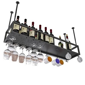 Casier à vin de plafond, porte-bouteille de vin suspendu avec étagère en verre pour verres à pied, support de stockage de vin
