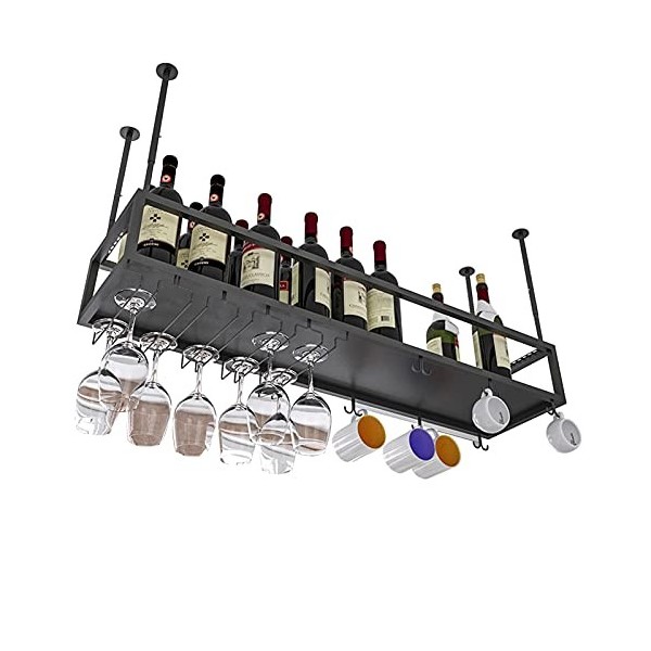Casier à vin de plafond, porte-bouteille de vin suspendu avec étagère en verre pour verres à pied, support de stockage de vin