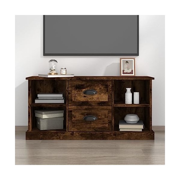 Meuble TV chêne fumé 99,5x35,5x48 cm Bois dingénierie - Table TV Support de Télévision en Bois pour Salon Chambre Salle à Ma