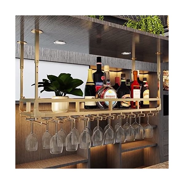 TZUFA Casier à vin Suspendu à Hauteur réglable, Support de Verres à Pied pour étagère à vin en Fer métallique monté au Plafon