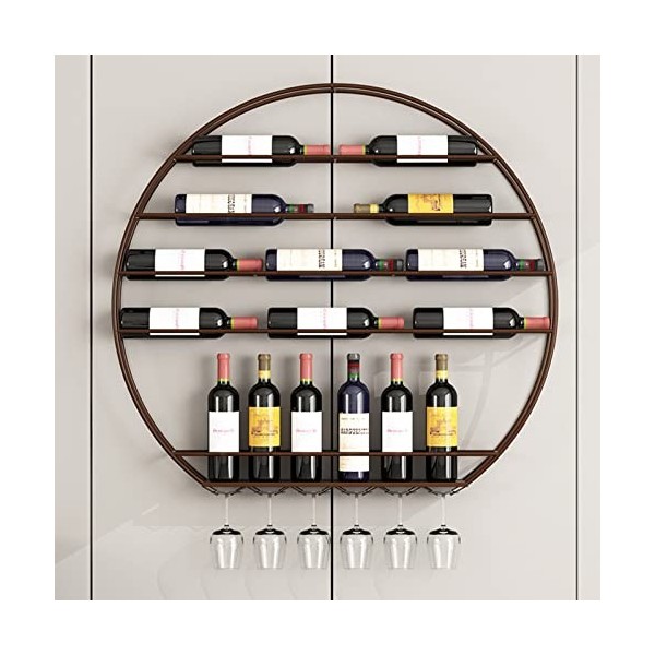 TZUFA Casier à vin Rond Mural, étagère de Stockage de vin en métal avec Support de Verre à vin, Support de Stockage de vin à 