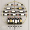 TZUFA Casier à vin Rond Mural, étagère de Stockage de vin en métal avec Support de Verre à vin, Support de Stockage de vin à 