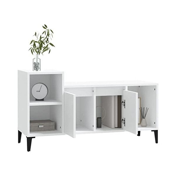 Hovothy Meuble TV Blanc 100x35x55 cm Bois dingénierie Armoire Télévision Décoration Salon Intérieure Dessus Robuste Vitrine 