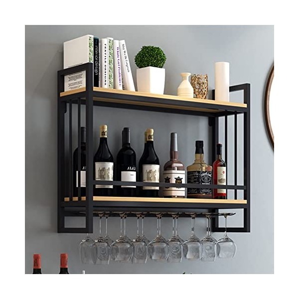 TZUFA Casier à vin Industriel, étagère à vin Murale à 2 Niveaux, métal et Bois, étagère de Stockage de vin, Support de vin Su