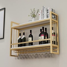 TZUFA Casier à vin Moderne à 2 Niveaux avec Support de Verre à vin, étagère à vin Suspendue en métal, étagère Flottante, prés