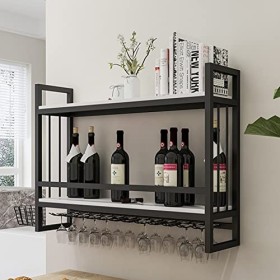 TZUFA Casier à vin mural Étagère à verre à vin, étagère de rangement à vin en métal suspendue, rebord daffichage, support à 