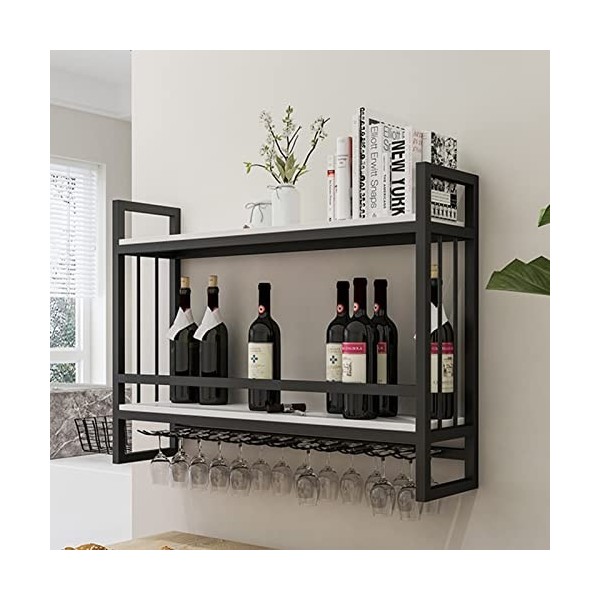 TZUFA Casier à vin mural Étagère à verre à vin, étagère de rangement à vin en métal suspendue, rebord daffichage, support à 