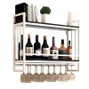 TZUFA Casier à vin Mural à 2 Niveaux, étagère en métal et en Bois, étagères à vin flottantes avec Support pour Verres à vin, 