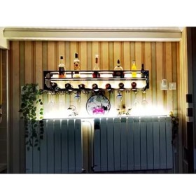 Rygcrud Support Mural Rack À Vin LED Porte-verre À Vin, Suspension Industrielle Meuble Bar Étagères Flottantes, Présentoir Po