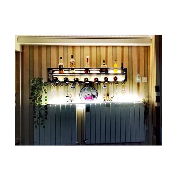 Rygcrud Support Mural Rack À Vin LED Porte-verre À Vin, Suspension Industrielle Meuble Bar Étagères Flottantes, Présentoir Po