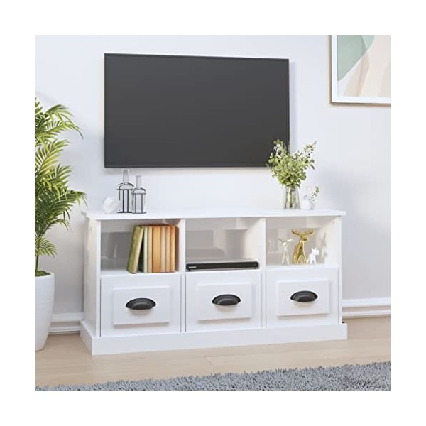 Générique Meuble TV Blanc Brillant 100x35x50 cm Bois dingénierie,25.58 KG,816290, Meubles, Meubles TV