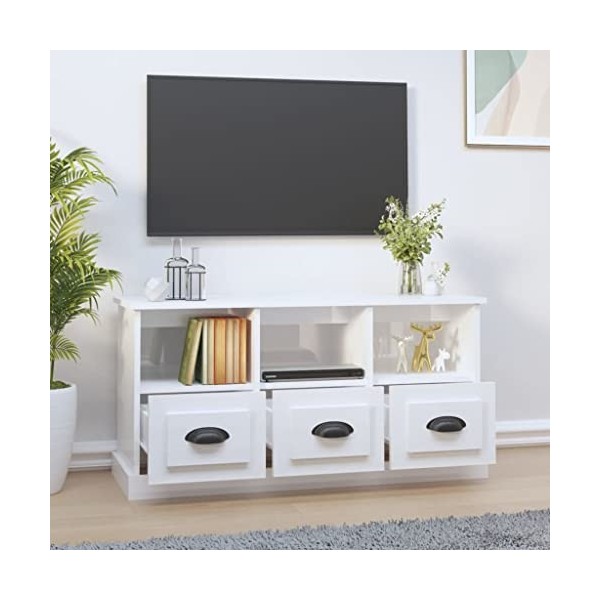 Générique Meuble TV Blanc Brillant 100x35x50 cm Bois dingénierie,25.58 KG,816290, Meubles, Meubles TV