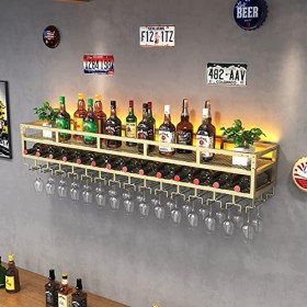 Casier à vin Mural Industriel avec Support en Verre – Étagères de Bar élégantes avec lumières décoratives – Étagère à vin Flo