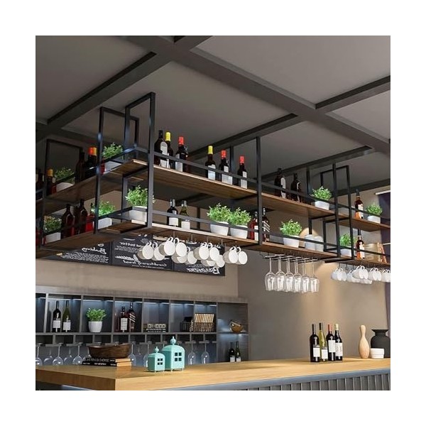 EsEntL Casier à vin monté au plafond Porte-verre à vin à lenvers Cintre de bar domestique Porte-verres à pied Porte-bouteill