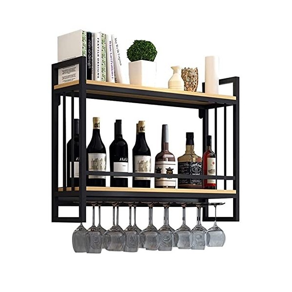 TZUFA Casier à vin Étagère de Stockage de Vin Murale à 2 Niveaux, Support de Rangement pour Gobelets en Métal, Supports déta