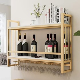 TZUFA Casier à vin mural Porte-verre à vin, étagère de stockage de vin en métal à 2 niveaux, bar de stockage de vin à domicil