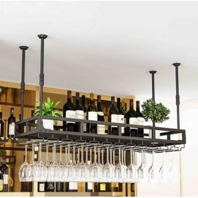 SioNS Casier à vin suspendu, casier à vin au plafond et support en verre, étagère à vin en métal réglable, support de verre à