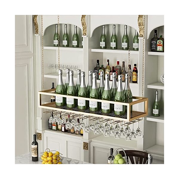 ELLiat Casier à vin réglable en Forme de chaîne de Fer en métal au Plafond avec Support en Verre casier à vin Suspendu au Pla