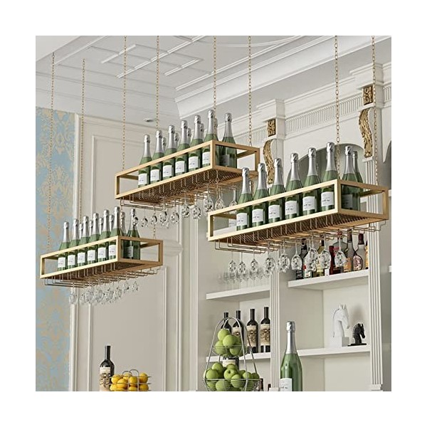 ELLiat Casier à vin réglable en Forme de chaîne de Fer en métal au Plafond avec Support en Verre casier à vin Suspendu au Pla
