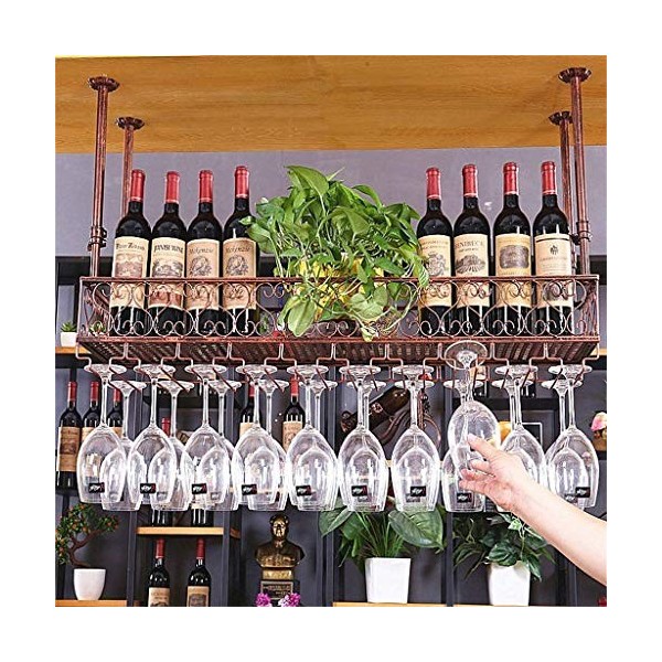 Boxbit Casier à vin, Bar, Restaurant, Suspendu, casier à Verres à vin, Suspendu, Fer rétro européen Suspendu à lenvers, étag