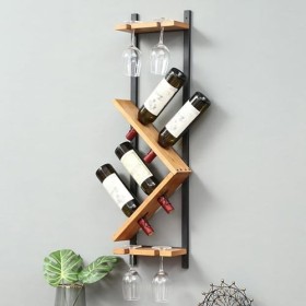 Casier à vin mural Étagère murale Armoire à vin Casier à verres à vin Support en bois et en métal Restaurant créatif Casier à