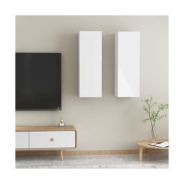 vidaXL 2X Meubles TV Armoires Basses Murales Suspendues Centre de Divertissement Salon Salle de Séjour Maison Blanc Brillant 