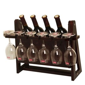 Casier à vin Casier à vin en Bois sur Pied, Bouteille de vin et Support en Verre de comptoir de Table, Organisateur de Stocka