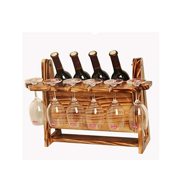 Casier à vin Casier à vin en Bois sur Pied, Bouteille de vin et Support en Verre de comptoir de Table, Organisateur de Stocka