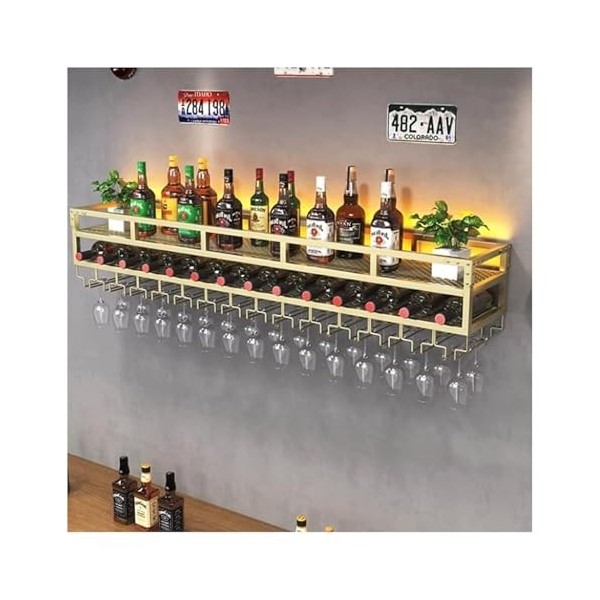 Étagère à Vin Murale Étagères Flottantes For Unité De Bar, Casier À Vin Mural De Style Industriel À 2 Couches, Casier À Verre