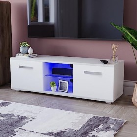 Vida Designs Cosmo Meuble TV Moderne 2 Portes en MDF Mat Brillant Blanc 120 cm, 120 cm sans LED