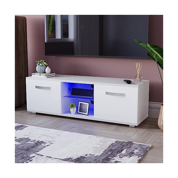 Vida Designs Cosmo Meuble TV Moderne 2 Portes en MDF Mat Brillant Blanc 120 cm, 120 cm sans LED