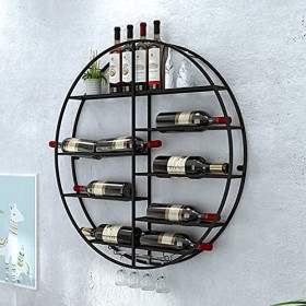 Casier à vin Mural Rond Noir - Porte-gobelet en Verre élégant et étagère de présentation pour Bouteilles de vin, comptoir de 