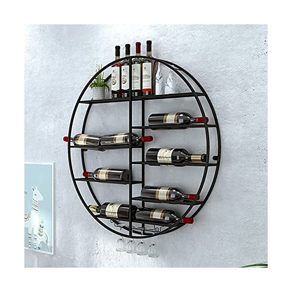 Casier à vin Mural Rond Noir - Porte-gobelet en Verre élégant et étagère de présentation pour Bouteilles de vin, comptoir de 