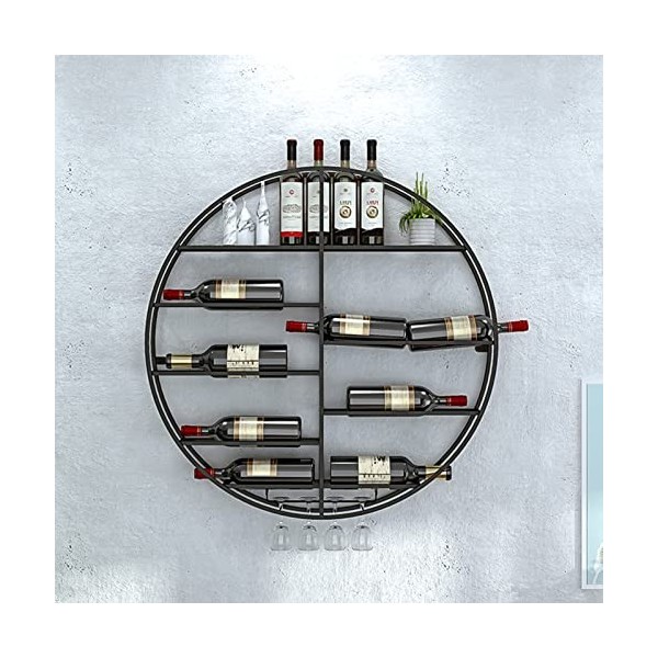 Casier à vin Mural Rond Noir - Porte-gobelet en Verre élégant et étagère de présentation pour Bouteilles de vin, comptoir de 