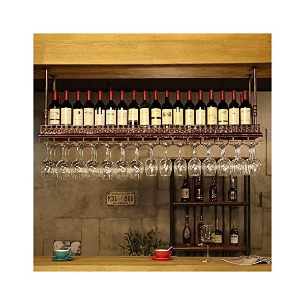 Casier à vin Casier à vin Vintage Industriel, étagère Suspendue Flottante de Bar, Support de Verre à vin à gobelet rétro à l