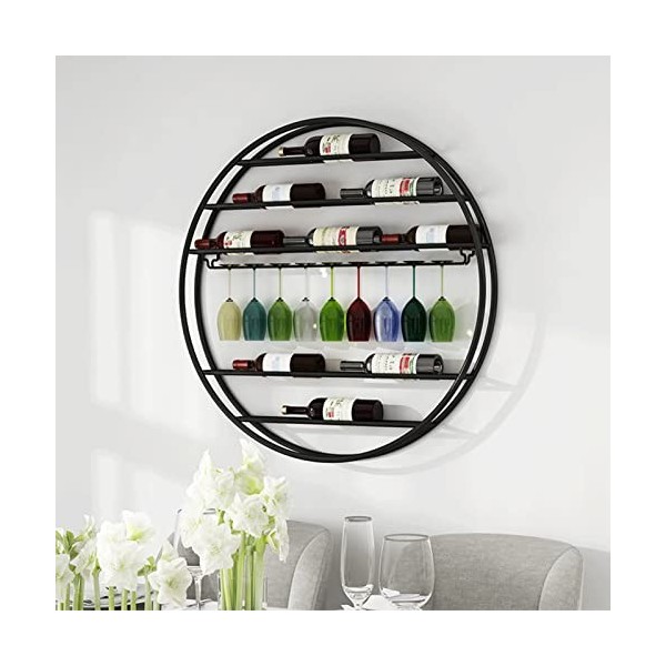 TZUFA Casiers à vin Ronds avec Support de Verre à vin, étagère de Stockage de vin Murale, Support de Stockage de vin à Domici