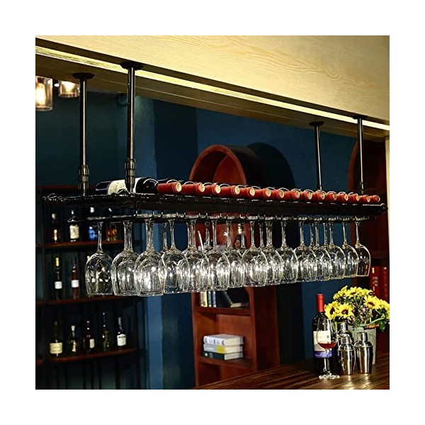 TZUFA Étagère de décoration de casier à vin de Plafond - Support Suspendu en Fer rétro, casier à vin réglable en Hauteur de 3